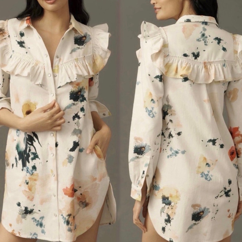 New Plus size: Pilcro Ruffled Denim Shirt Dress - 2X - read full description